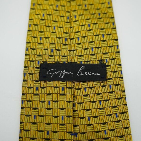 Geoffrey Beene Gold Yellow Blue Geometric Woven Wide Silk Tie - Picture 3 of 6